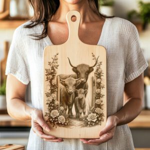 Charcuterie Board Engraving File, Highland Cow Rustic Kitchen