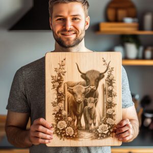 Charcuterie Board Engraving File, Highland Cow Rustic Kitchen
