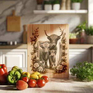 Charcuterie Board Engraving File, Highland Cow Rustic Kitchen