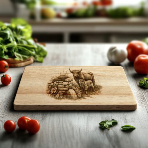 Charcuterie Board Engraving File, Highland Cow Stone Wall,