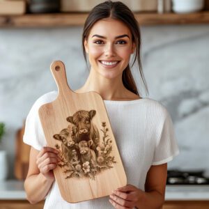 Charcuterie Board Engraving File, Highland Cow Thistle Design,