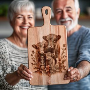 Charcuterie Board Engraving File, Highland Cow Thistle Design,