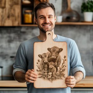 Charcuterie Board Engraving File, Highland Cow Thistle Design,