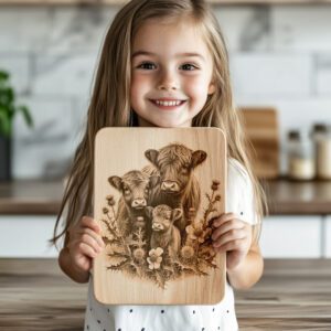 Charcuterie Board Engraving File, Highland Cow Thistle Design,