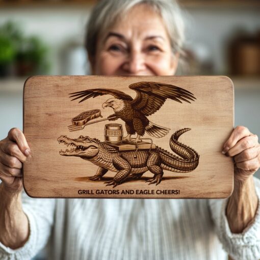 Wurstbrett Gravur Datei, Laser Design mit Adler, Alligator, Grill, Bier – Bild 3