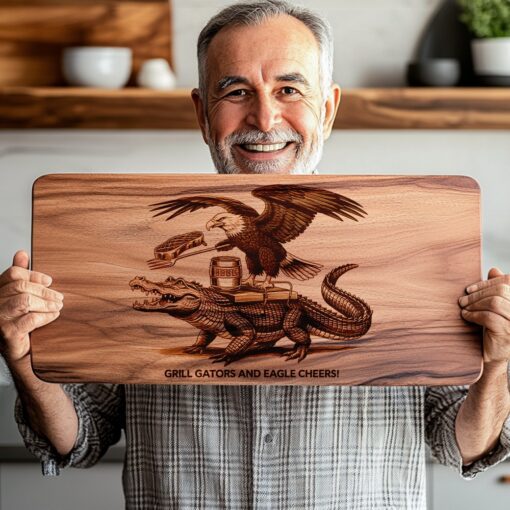 Wurstbrett Gravur Datei, Laser Design mit Adler, Alligator, Grill, Bier – Bild 4