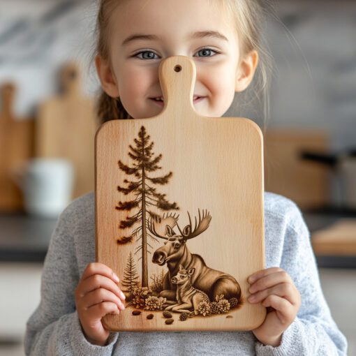 Charcuterie Board Engraving File, Moose and Fawn, Rustic