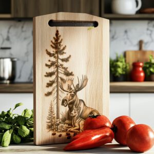 Charcuterie Board Engraving File, Moose and Fawn, Rustic