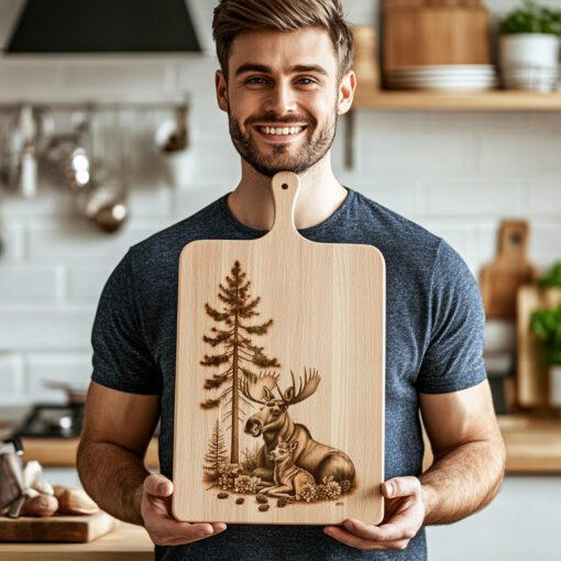Charcuterie Board Engraving File, Moose and Fawn, Rustic