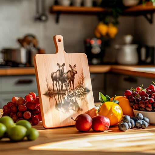 Charcuterie Board Engraving File, Moose Family Water Reflection,