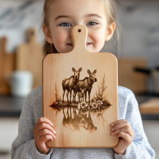 Charcuterie Board Engraving File, Moose Family Water Reflection,