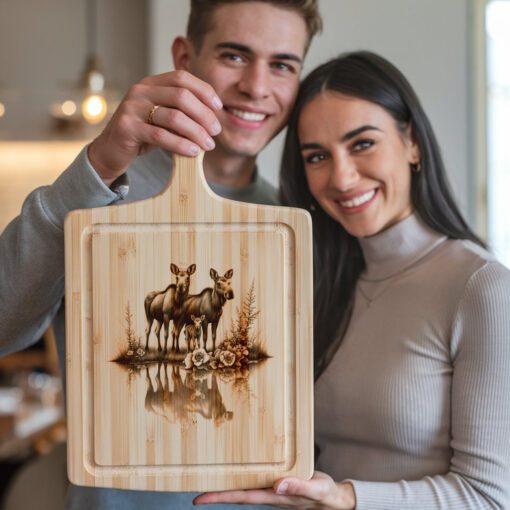 Charcuterie Board Engraving File, Moose Family Water Reflection,