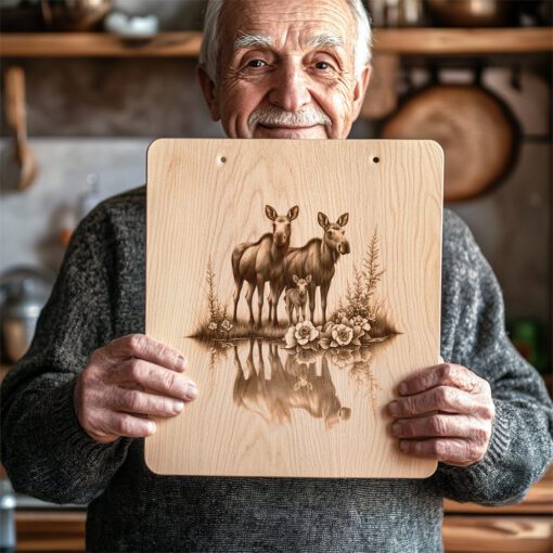 Charcuterie Board Engraving File, Moose Family Water Reflection,