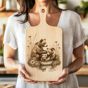 Charcuterie Board Engraving File, Three Bears by Boat,