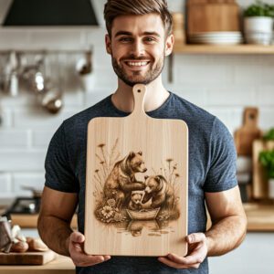 Charcuterie Board Engraving File, Three Bears by Boat,