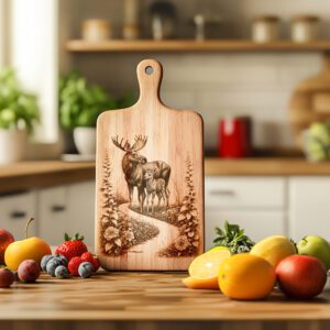 Charcuterie Board Engraving, Moose and Fawn Forest Path,