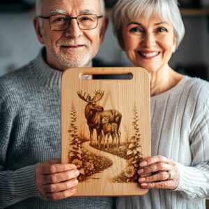 Charcuterie Board Engraving, Moose and Fawn Forest Path,