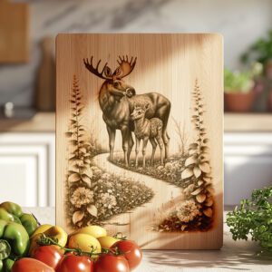 Charcuterie Board Engraving, Moose and Fawn Forest Path,