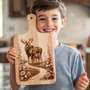 Charcuterie Board Engraving, Moose and Fawn Forest Path,