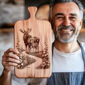 Charcuterie Board Engraving, Moose and Fawn Forest Path,
