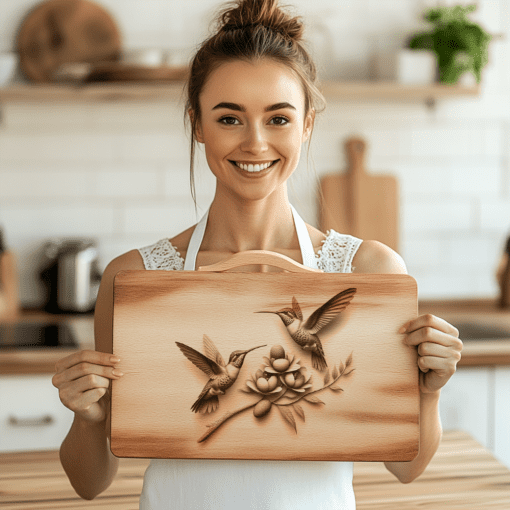 Charcuterie Board Laser Engraving Design, Hummingbird Couple, Lotus