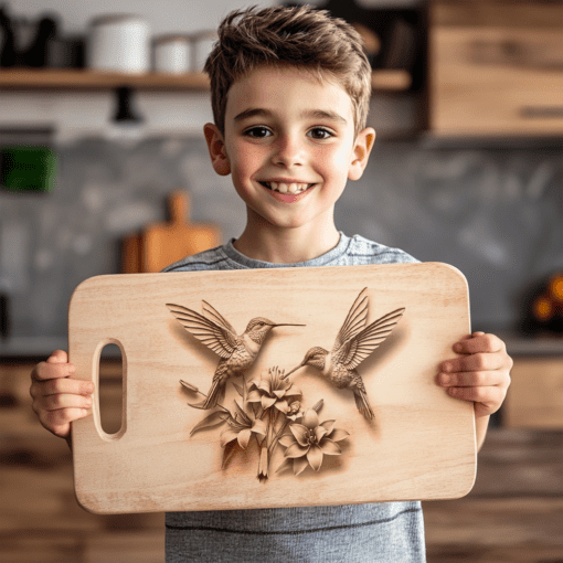 Charcuterie Board Laser Engraving File, 3D Hummingbird Design,