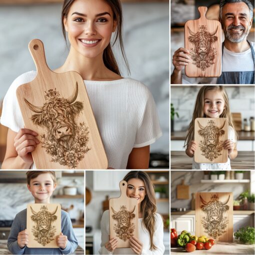 Fichier de gravure laser pour planche à charcuterie, Illusion d'animal en 3D, Décoration artistique pour la cuisine – Image 3