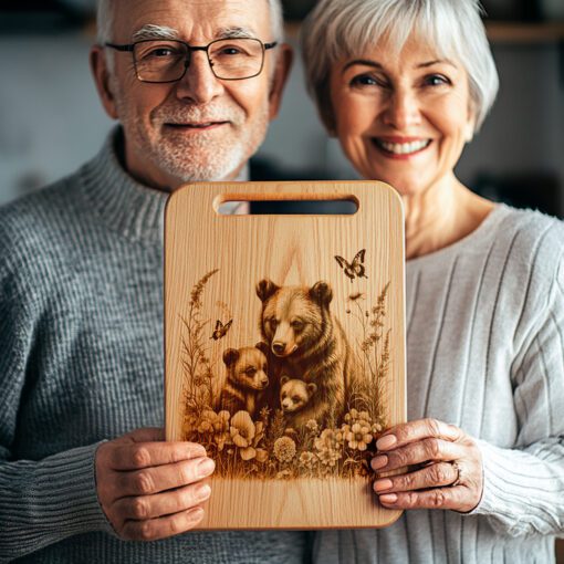 Wurstbrett Laser Gravur Datei, Bärenfamilie Garten, Rustikale Walddekoration – Bild 4