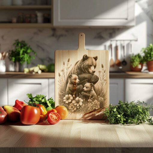 Wurstbrett Laser Gravur Datei, Bärenfamilie Naturszene, Küchendekor Vorlage – Bild 6