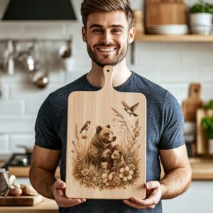 Charcuterie Board Laser Engraving File, Bear Family, Woodland