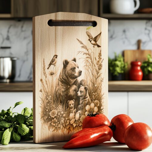 Charcuterie Board Laser Engraving File, Bear Family, Woodland