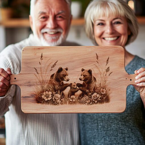 Charcuterie Board Laser Engraving File, Bear Family, Woodland