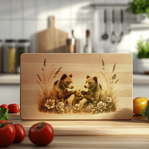 Charcuterie Board Laser Engraving File, Bear Family, Woodland