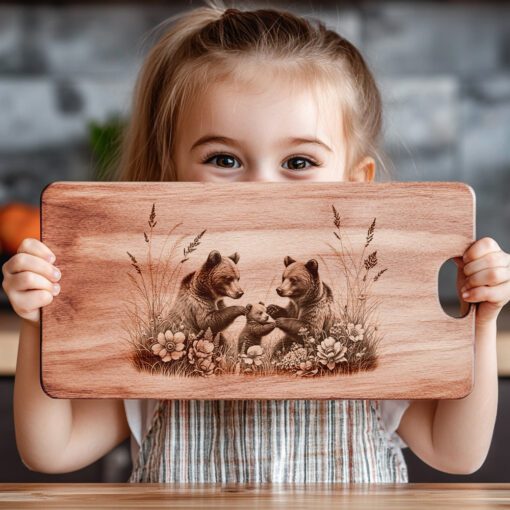 Charcuterie Board Laser Engraving File, Bear Family, Woodland