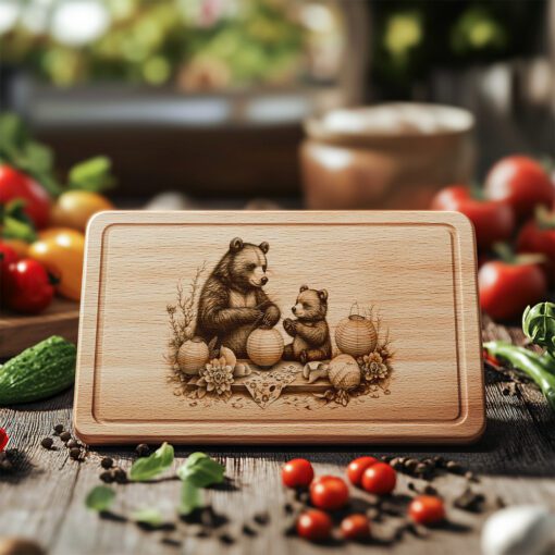 Archivo de grabado láser para tabla de charcutería, Decoración de cocina linterna de oso, Idea de regalo DIY - Imagen 3