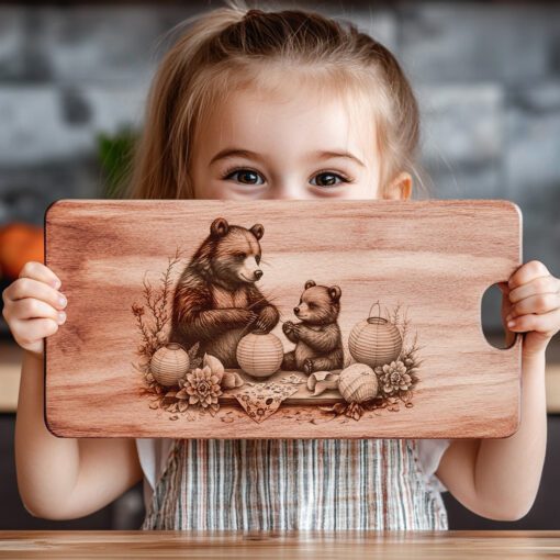 Archivo de grabado láser para tabla de charcutería, Decoración de cocina linterna de oso, Idea de regalo DIY - Imagen 4
