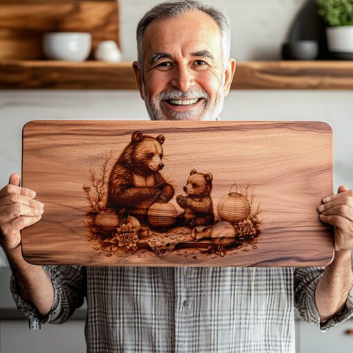 Archivo de grabado láser para tabla de charcutería, Decoración de cocina linterna de oso, Idea de regalo DIY - Imagen 5