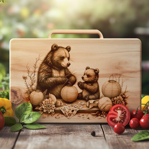Archivo de grabado láser para tabla de charcutería, Decoración de cocina linterna de oso, Idea de regalo DIY - Imagen 6