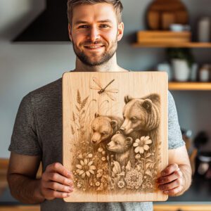 Charcuterie Board Laser Engraving File, Bears in Field,