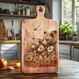 Charcuterie Board Laser Engraving File, Bears in Field,