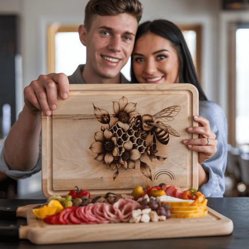 Charcuterie Board Laser Engraving File, Bee and Flower