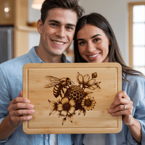 Charcuterie Board Laser Engraving File, Bee Honeycomb Floral