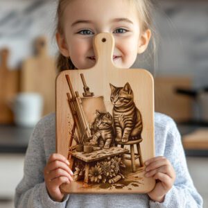 Charcuterie Board Laser Engraving File, Cat Family Art
