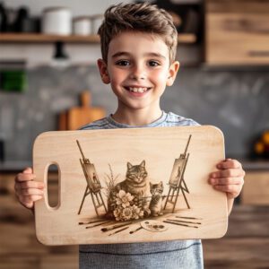 Charcuterie Board Laser Engraving File, Cat Family Art,