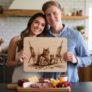 Charcuterie Board Laser Engraving File, Cat Family Art,
