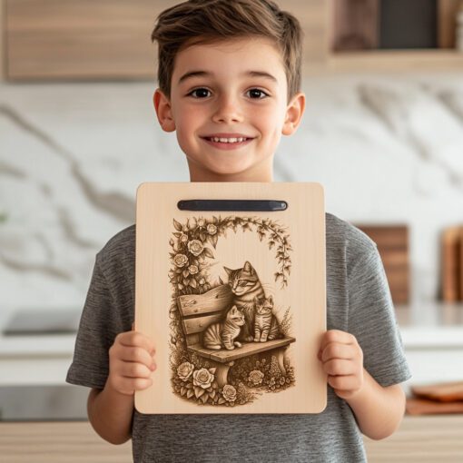 Charcuterie Board Laser Engraving File, Cat Family Bench