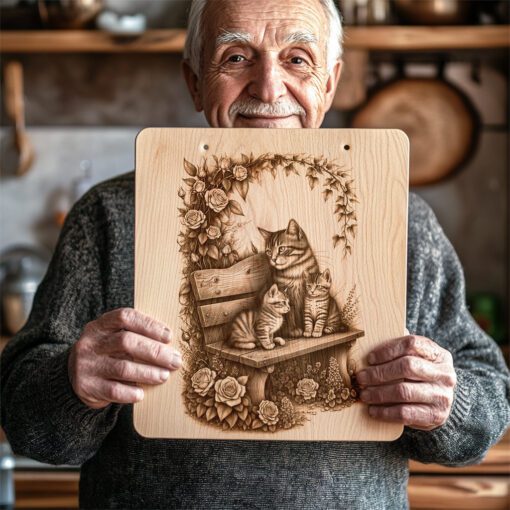 Charcuterie Board Laser Engraving File, Cat Family Bench