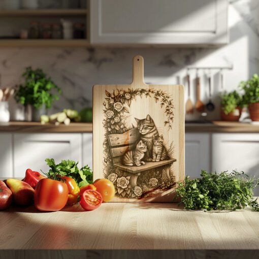 Charcuterie Board Laser Engraving File, Cat Family Bench