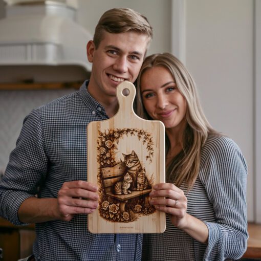 Charcuterie Board Laser Engraving File, Cat Family Bench