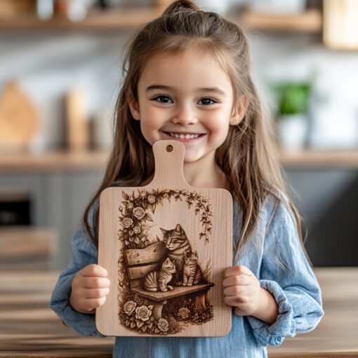 Charcuterie Board Laser Engraving File, Cat Family Bench